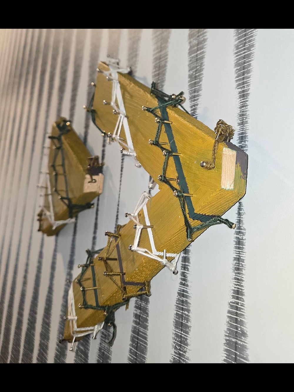 Handmade Wooden Geometric Wall Sculpture - Mustard Yellow & Green